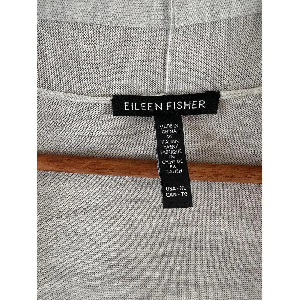 Eileen Fisher 100% Fine Merino Wool Open Front Cardigan Sweater Grey Women’s XL - Picture 7 of 13